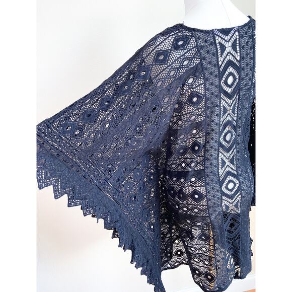 Jen's Pirate Booty Bohemian Allover Black Crochet Lace Coverup Shawl Goth Grunge - Picture 6 of 7